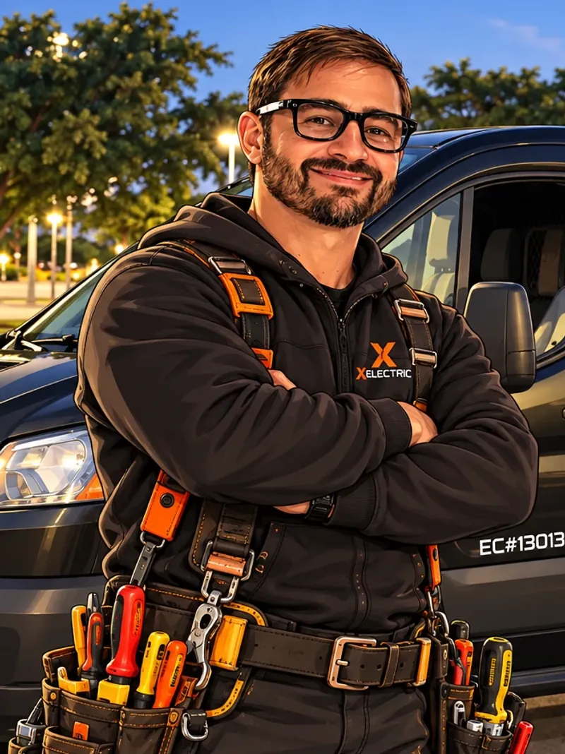 Mike, owner of X Electric, in front of the X Electric van